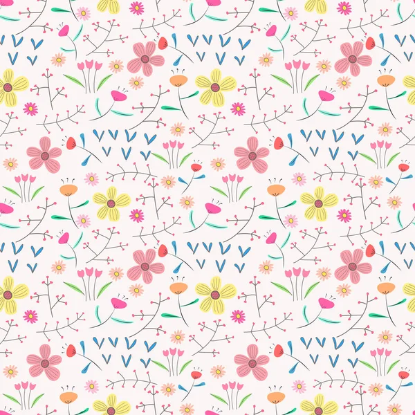 Seamless Pattern Background Flowers Leaves Vector Illustration Fabric Gift Wrap — Stock Vector