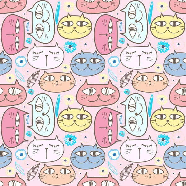 Cute Cat Seamless Pattern Background Vector Illustration Fabric Gift Wrap — Stock Vector