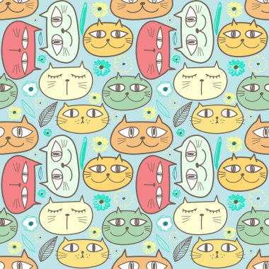 Sevimli kedi sorunsuz desen arka plan. Kumaş ve hediye sargı tasarımı için vektör illüstrasyon.