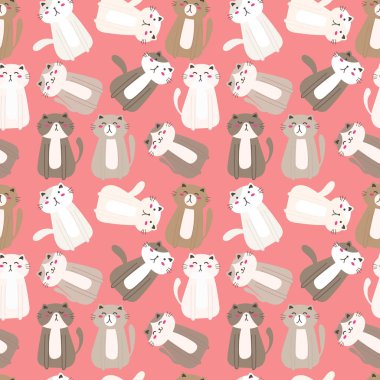 Sevimli kedi sorunsuz desen arka plan. Kumaş ve hediye sargı tasarımı için vektör illüstrasyon.