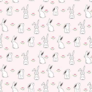Sevimli tavşan sorunsuz desen arka plan. Kumaş ve hediye sargı tasarımı için vektör illüstrasyon.