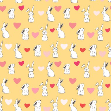 Sevimli tavşan sorunsuz desen arka plan. Kumaş ve hediye sargı tasarımı için vektör illüstrasyon.