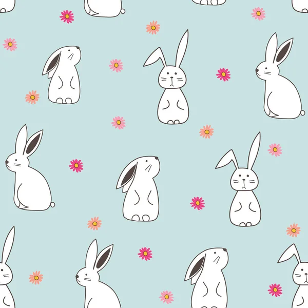 Cute Bunny Seamless Pattern Background Vector Illustration Fabric Gift Wrap — Stock Vector