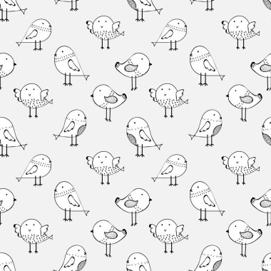 Sevimli kuş sorunsuz desen arka plan. Kumaş ve hediye sarıcı kağıt tasarımı için vektör illüstrasyon.