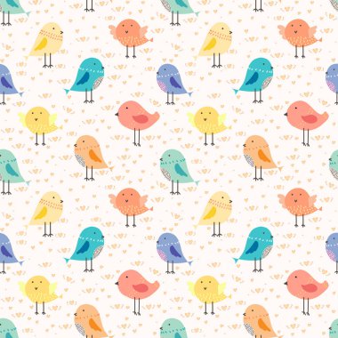 Sevimli kuş sorunsuz desen arka plan. Kumaş ve hediye sarıcı kağıt tasarımı için vektör illüstrasyon.