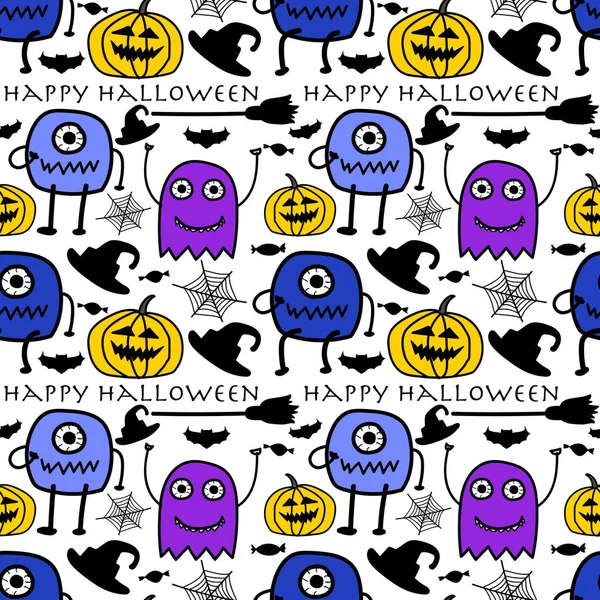 Halloween Bezešvé Vzor Pozadí Vektorová Ilustrace Pro Design Tkaniny Dárkového — Stockový vektor