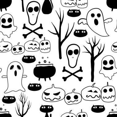 Cadılar Bayramı 'nın kusursuz bir geçmişi var. Kumaş ve hediye paketi kağıt tasarımı için vektör illüstrasyonu.