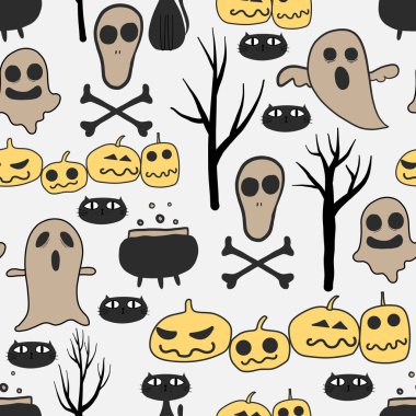 Cadılar Bayramı 'nın kusursuz bir geçmişi var. Kumaş ve hediye paketi kağıt tasarımı için vektör illüstrasyonu.