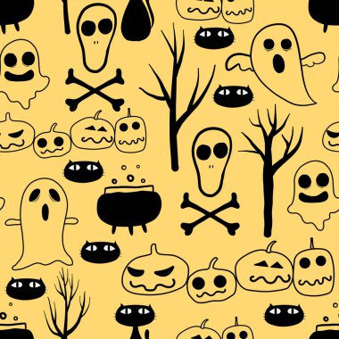 Cadılar Bayramı 'nın kusursuz bir geçmişi var. Kumaş ve hediye paketi kağıt tasarımı için vektör illüstrasyonu.