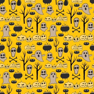 Cadılar Bayramı 'nın kusursuz bir geçmişi var. Kumaş ve hediye paketi kağıt tasarımı için vektör illüstrasyonu.