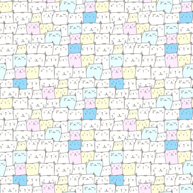 Sevimli kedi sorunsuz desen arka plan. Kumaş ve hediye sarıcı kağıt tasarımı için vektör illüstrasyon.