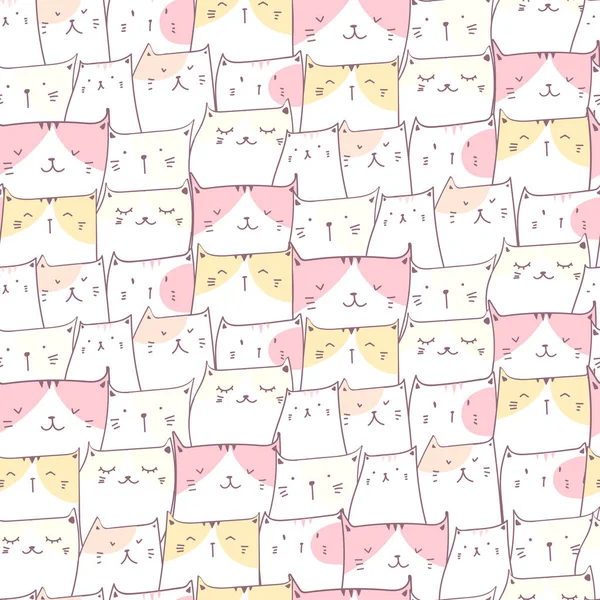かわいい猫シームレスなパターンの背景 生地とギフトラップ紙のデザインのためのベクトルイラスト — ストックベクタ