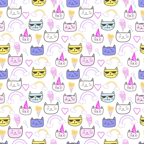 Felíz Gato Sin Costuras Patrón Fondo Ilustración Vectorial — Vector de stock