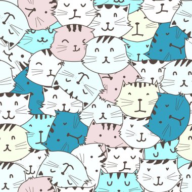 Sevimli kedi sorunsuz desen arka plan. Vektör çizimi.