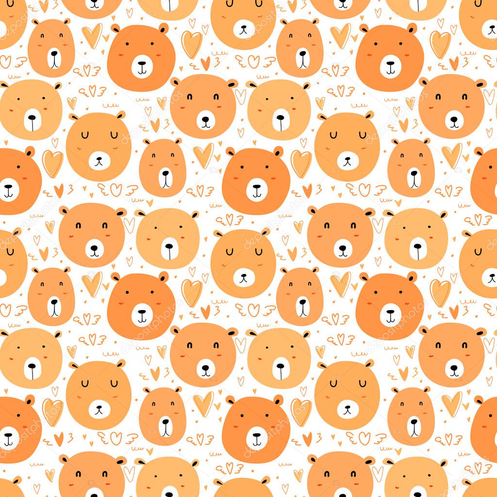 Cute bear seamless pattern background. Vector illustration.