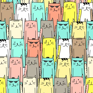 Sevimli kedi sorunsuz desen arka plan. Vektör çizimi.