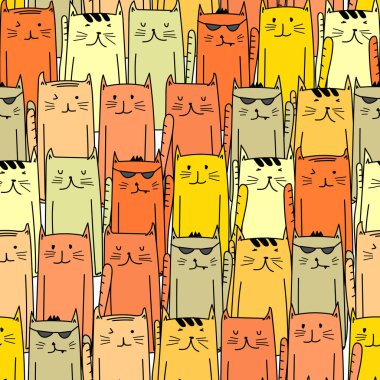 Sevimli kedi sorunsuz desen arka plan. Vektör çizimi.