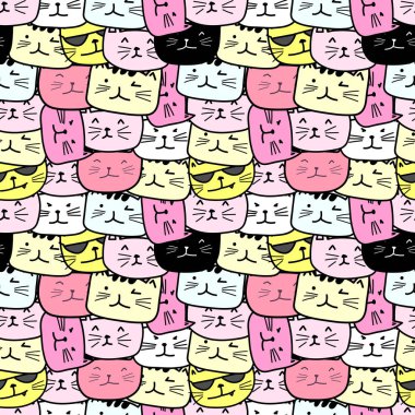 Sevimli kedi sorunsuz desen arka plan. Vektör çizimi.