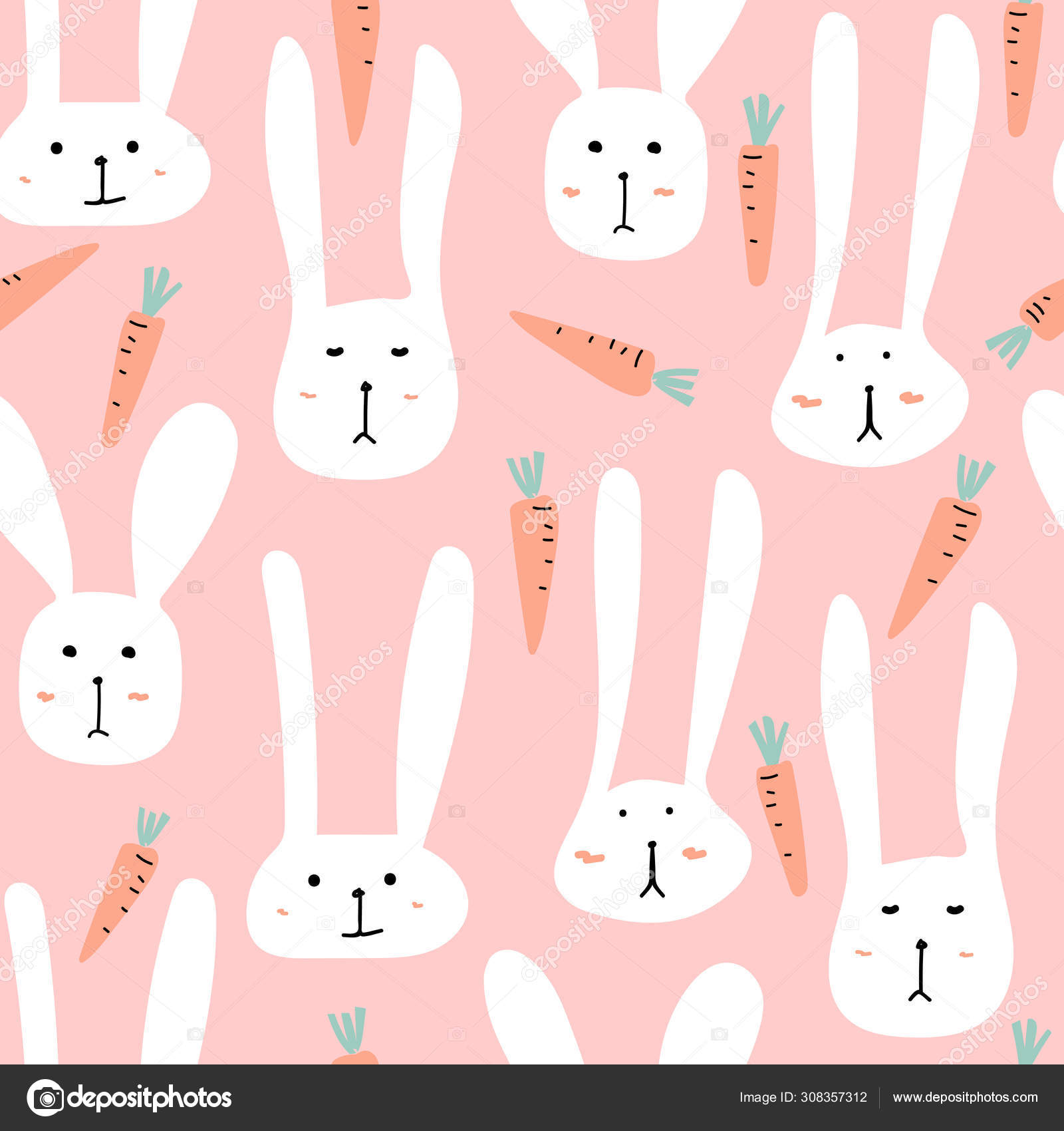 Cute Bunny Seamless Pattern Background Vector Illustration Stock ...