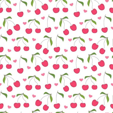 Kiraz dikişsiz desen arka plan. Vektör çizimi.