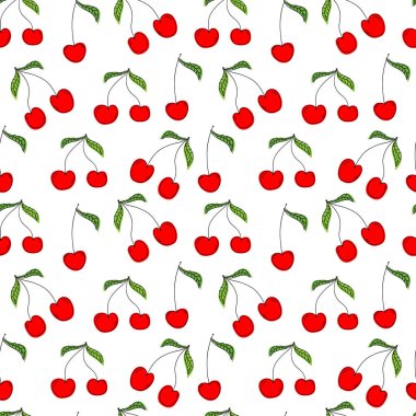Kiraz dikişsiz desen arka plan. Vektör çizimi.