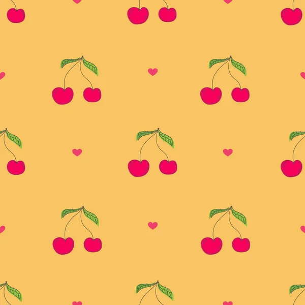 Cherry Seamless Pattern Background Vector Illustration — Stock Vector