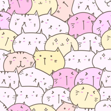 Sevimli kedi sorunsuz desen arka plan. Vektör çizimi.