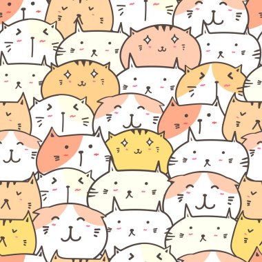 Sevimli kedi sorunsuz desen arka plan. Vektör çizimi.