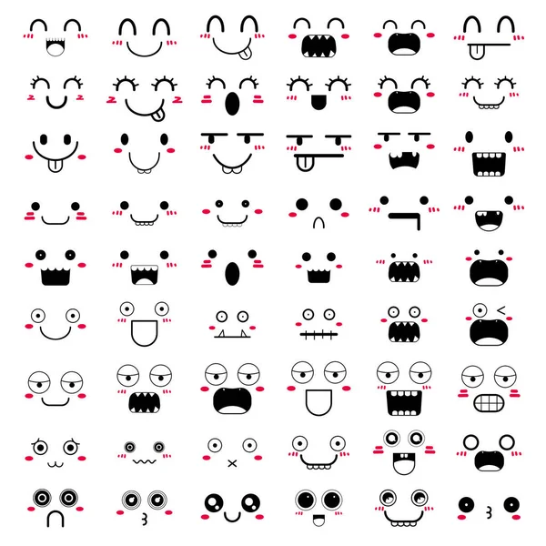 Conjunto Design Ícone Face Kawaii Ilustração Vetorial — Vetor de Stock