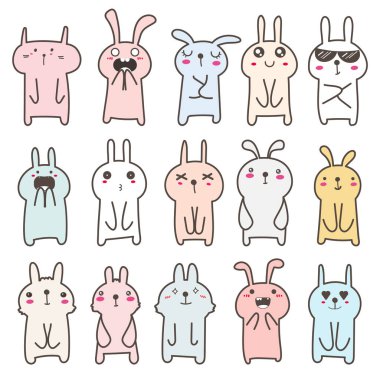 Sevimli tavşan karakter dizaynı. Vektör illüstrasyonu.