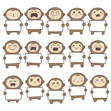 Set of cute monkey holding a billboard design. Vector illustration.
