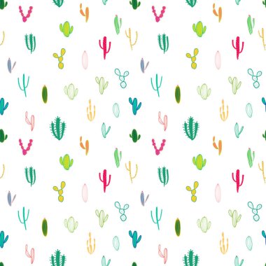 Kaktüs desensiz arka plan. Kumaş ve hediye paketi kağıt tasarımı için vektör illüstrasyonu.