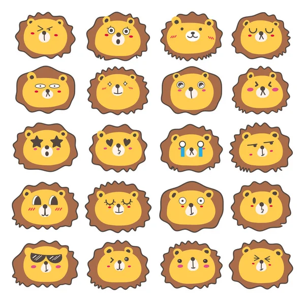 Set Von Löwengesicht Emoticons Niedliche Löwenfigur Design Vektorillustration — Stockvektor