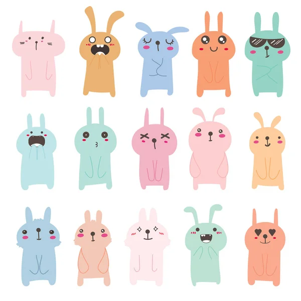 かわいいウサギのキャラクターデザインのセット ベクターイラスト — ストックベクタ