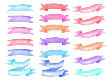 Watercolor ribbons and label elements set. Hand drawn vector illustration. clipart