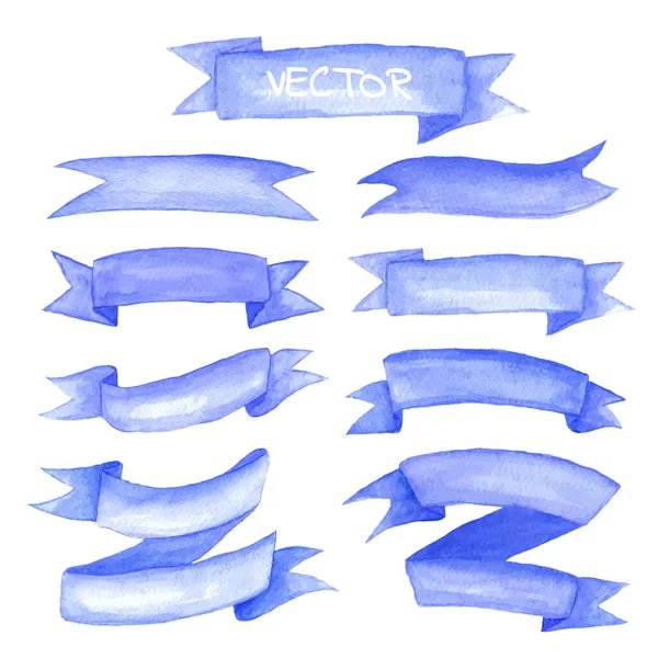 Stužky Akvarelů Prvky Štítků Nastaveny Ručně Kreslená Vektorová Ilustrace — Stockový vektor