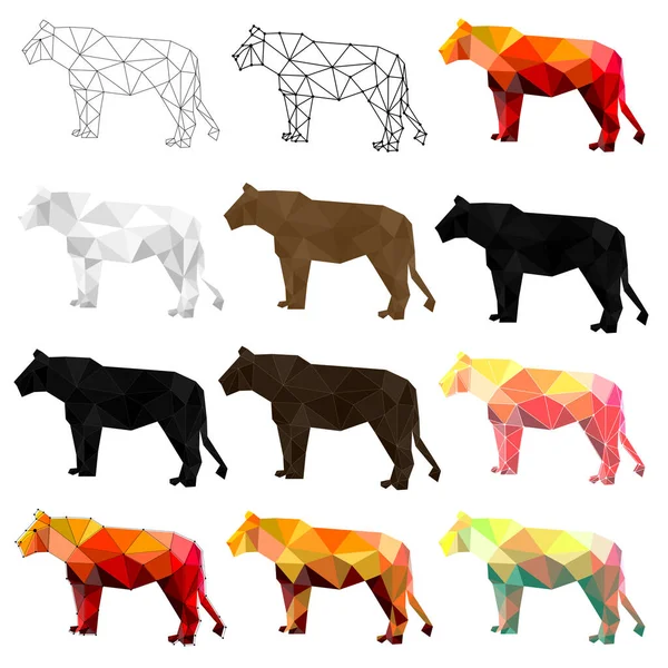 Ensemble Polygone Lion Géométrique Illustration Vectorielle — Image vectorielle