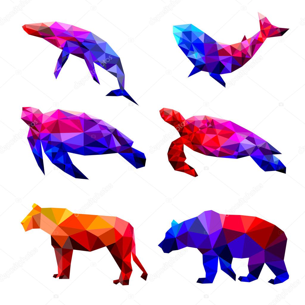 Set of polygon geometric animal isolated on white background. Vector illustration.