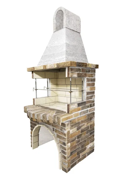 Cookout Gıda için Barbekü Açık Şömine. Açık Barbekü Izgara. Yaz Mutfağı'nı açın. Arka Bahçede Tuğladan Yapılmış Barbekü Izgarası. Beyaz Arka Planda Yalıtılmış.