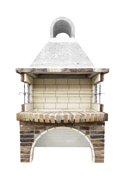 Cookout Gıda için Barbekü Açık Şömine. Açık Barbekü Izgara. Yaz Mutfağı'nı açın. Arka Bahçede Tuğladan Yapılmış Barbekü Izgarası. Beyaz Arka Planda Yalıtılmış.