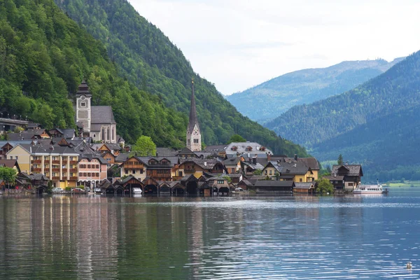 Vista Panorámica Postal Del Famoso Hallstatt Los Alpes Austríacos Mañana — Foto de Stock