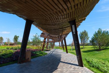 Moskova, Rusya - 29 Temmuz 2018: Park Tiufielieva Roshcha Zilart - Yeni Şehir Parkı'nın güneyinde bulunan Danilovsky bölgesi, Moskova, Rusya Moskova.