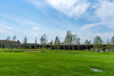 Moskova, Rusya - 29 Temmuz 2018: Park Tiufielieva Roshcha Zilart - Yeni Şehir Parkı'nın güneyinde bulunan Danilovsky bölgesi, Moskova, Rusya Moskova.