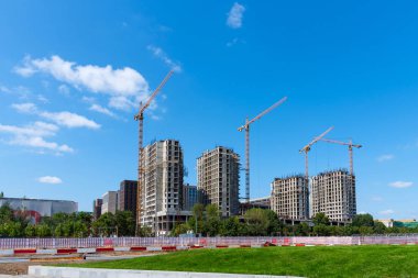 Moskova, Rusya - 29 Temmuz 2018: Panoramik Zilart konut kompleksi Moskova, Rusya'nın Danilovsky bölgesinde yapım aşamasında