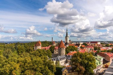 Hava panoramik cityscape güzel görüntülemek eski kasaba Tallinn oteli yaz, Estonya