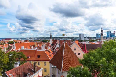 Hava panoramik cityscape güzel görüntülemek eski kasaba Tallinn oteli yaz, Estonya