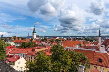 Hava panoramik cityscape güzel görüntülemek eski kasaba Tallinn oteli yaz, Estonya