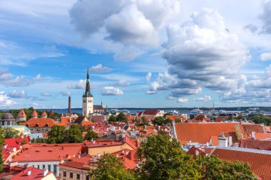 Hava panoramik cityscape güzel görüntülemek eski kasaba Tallinn oteli yaz, Estonya