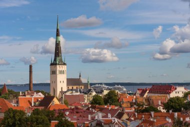 Hava panoramik cityscape güzel görüntülemek eski kasaba Tallinn oteli yaz, Estonya
