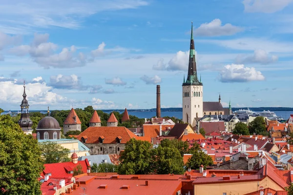 Hava panoramik cityscape güzel görüntülemek eski kasaba Tallinn oteli yaz, Estonya